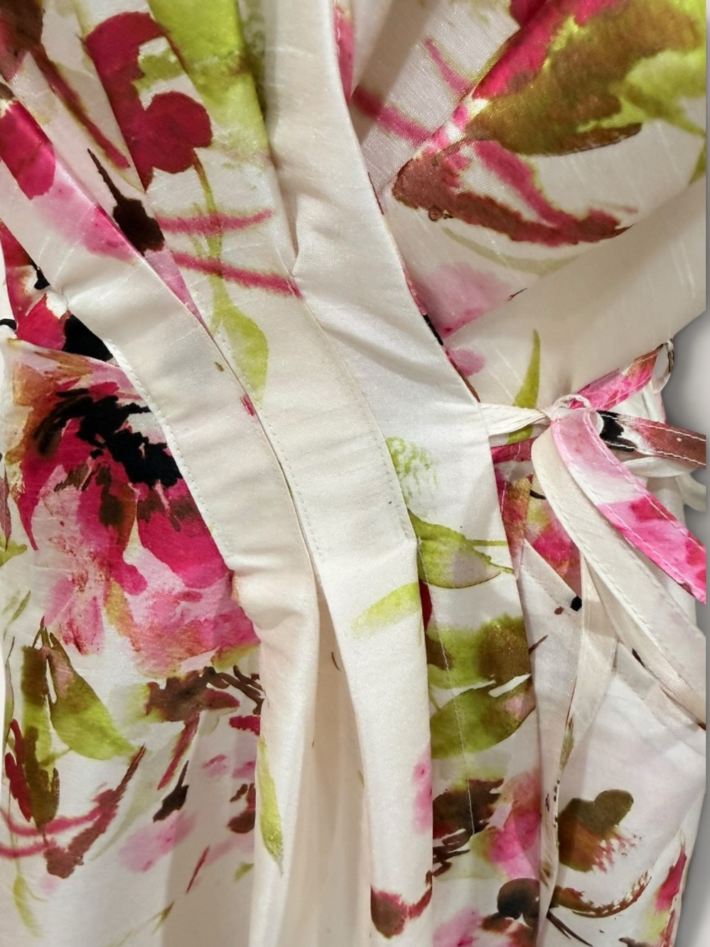 Donna Karan New York Floral Tiered Dupioni Wrap Dress Size 2 Ivory Pink NWT $179 - Picture 9 of 16
